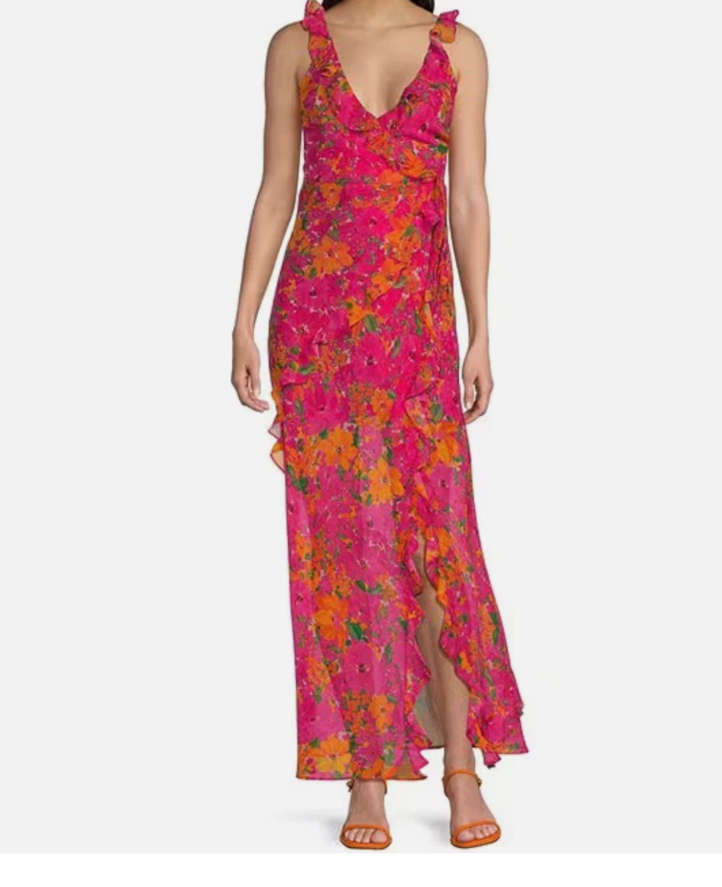 Rumored Just Like Heaven Wrap Ruffle Chiffon Y2K Maxi Dress Pink Sz M NWT