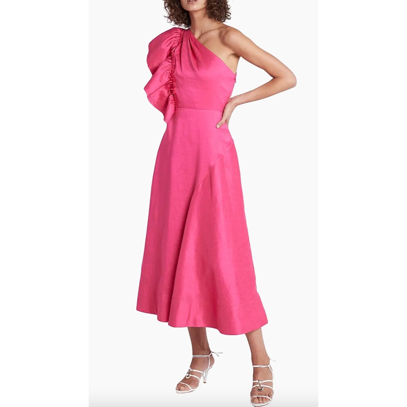 Aje Sculptura Bonjour Asymmetric Midi Dress in Fuchsia Pink, US Size 2 (NWT)