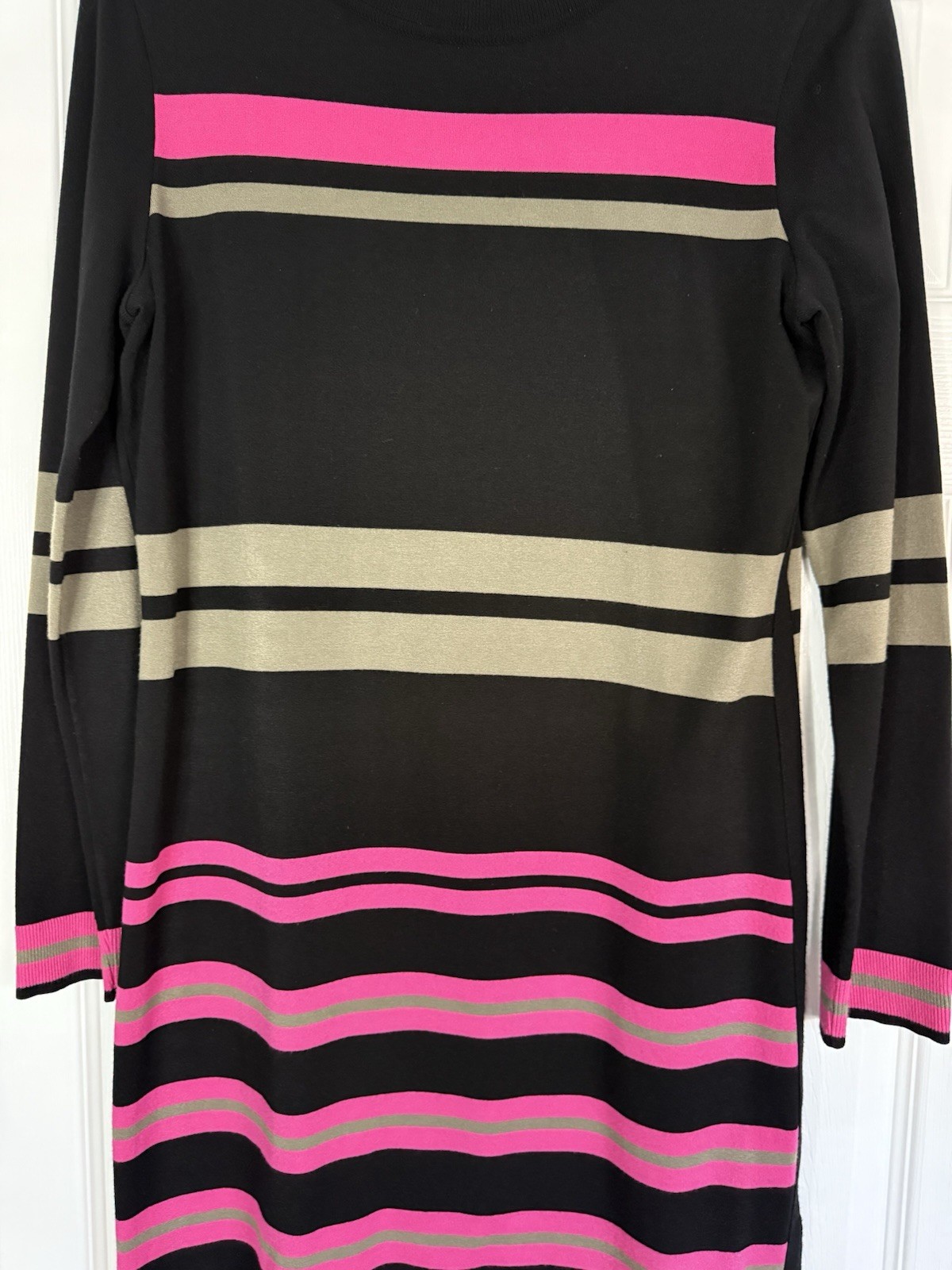 MARC CAIN Sport Striped RETHINK TOGETHER Stretch Knit Side Slit Dress N4 8 M / L