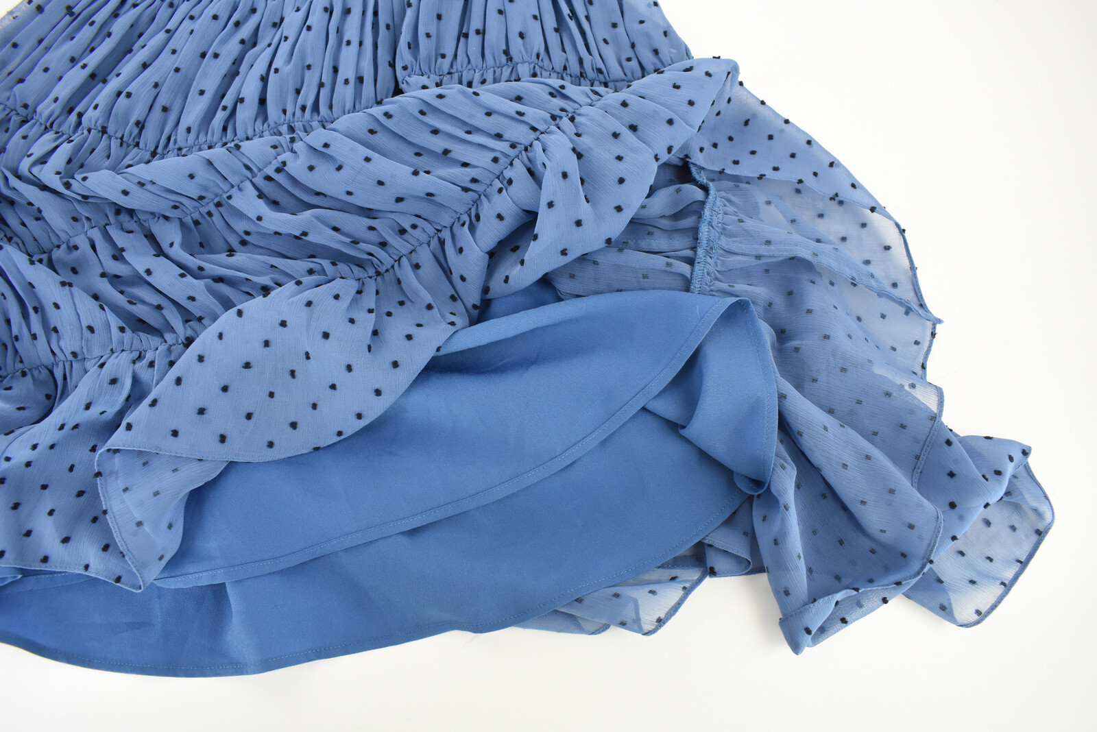 Sandro Gwen Dress Womens (EU) 40 Ruffled Polka Dot Printed Mini Blue