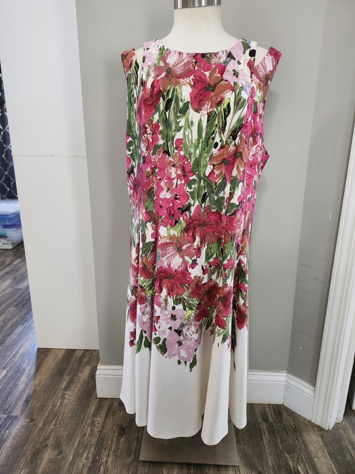 Roz Ali Womens Size 18 Pink White Floral Dress Knee Length