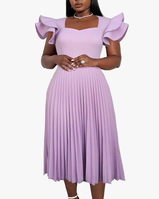 Aomei Women’s Long Lilac Purple Flowy Ruffle Sleeve Dress Size L NWT