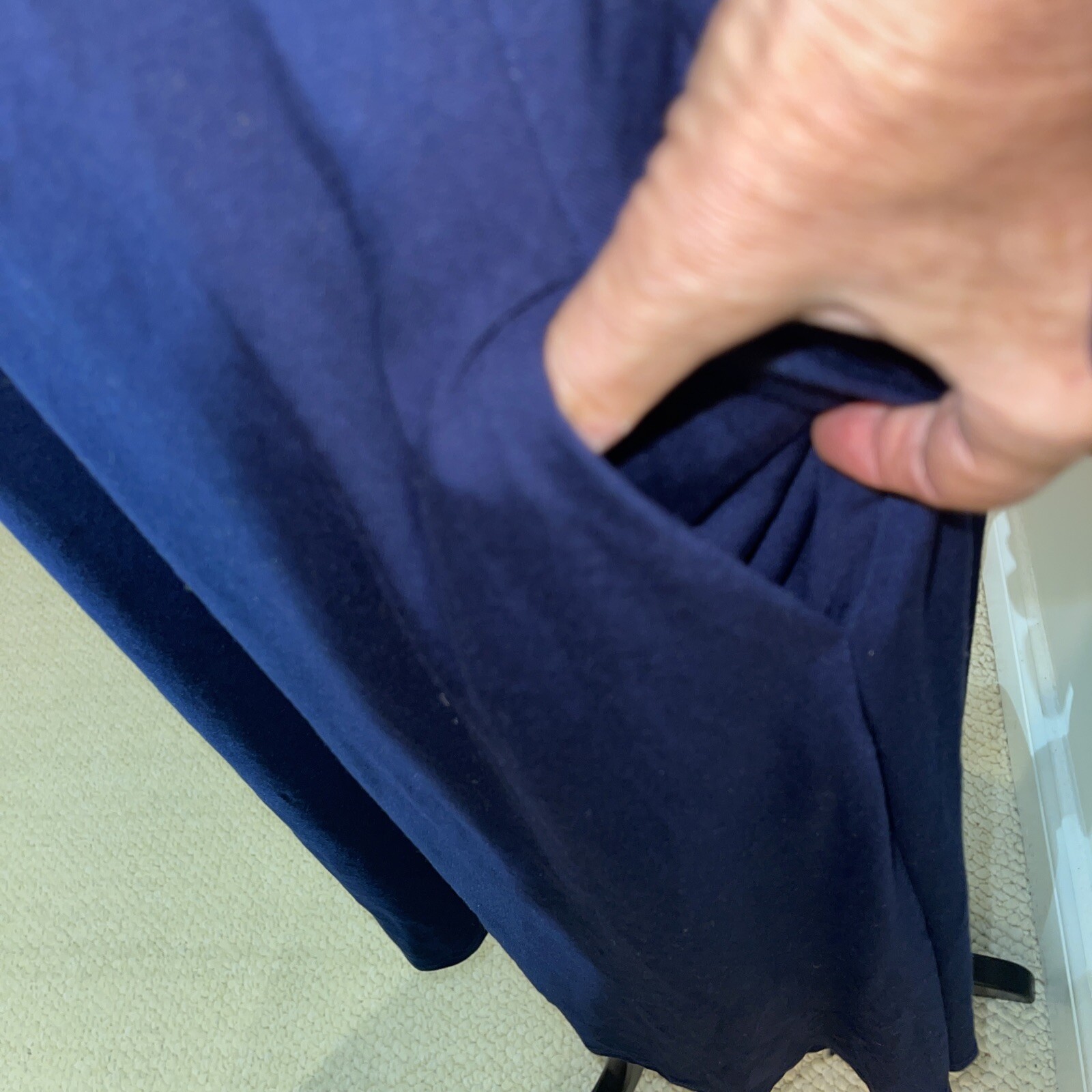 Bedoar Plus 20 Navy Blue 3/4 Sleeve Pockets Cotton Poly Dress Vneck Solid New