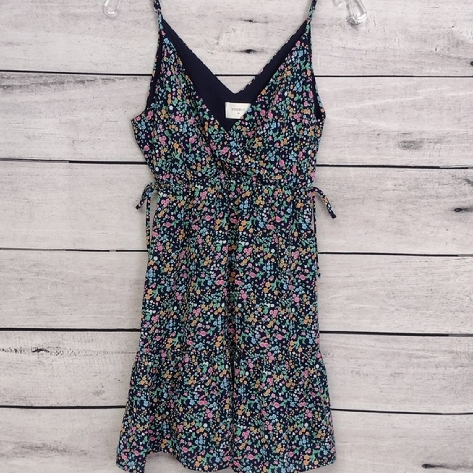 Everly Sundress Blue Floral Sleeveless Flounce Jr’s Sz S Country Cottagecore