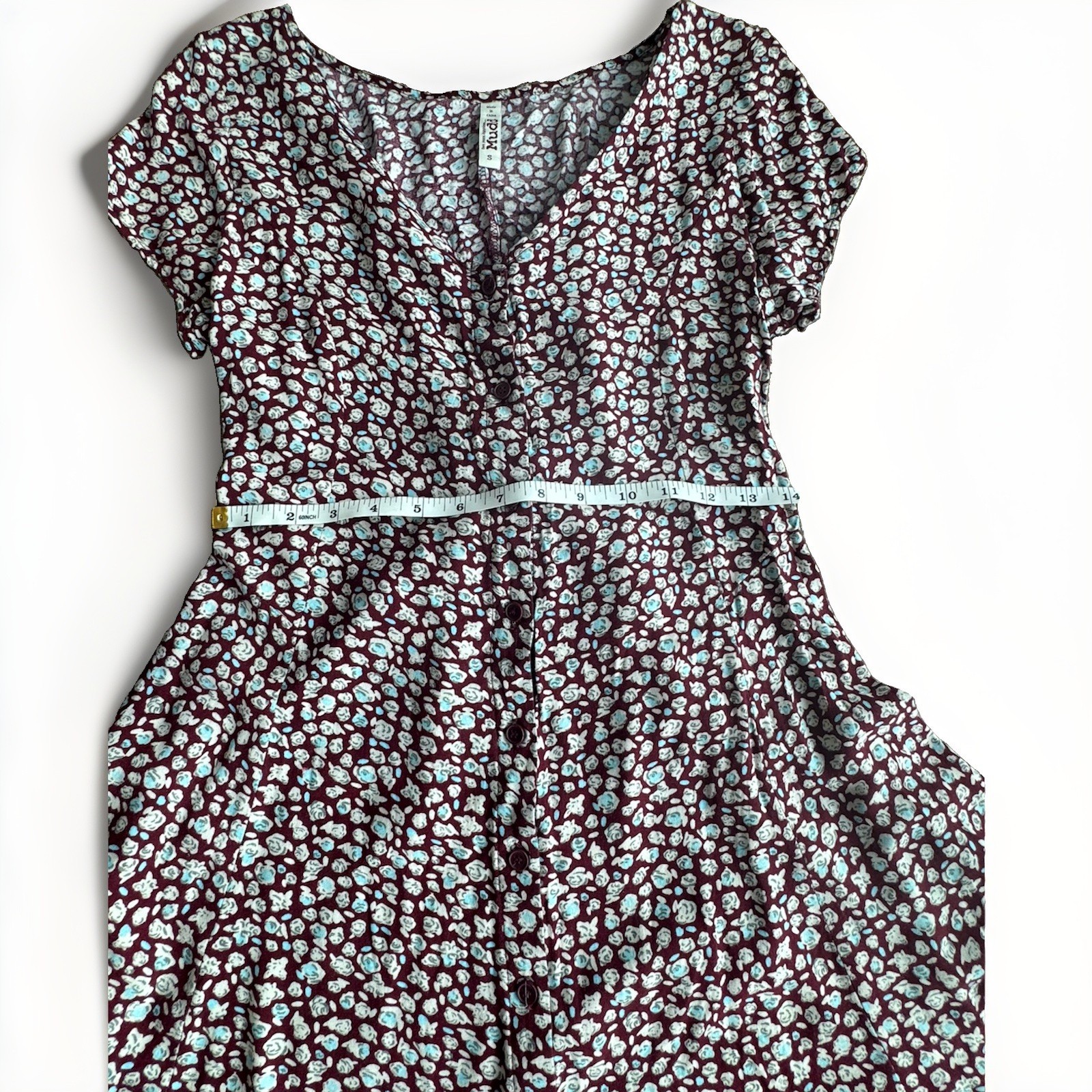 Vintage Y2K Mudd Floral ButtonFront Dress Corset Tie Back Pockets Burgundy Small