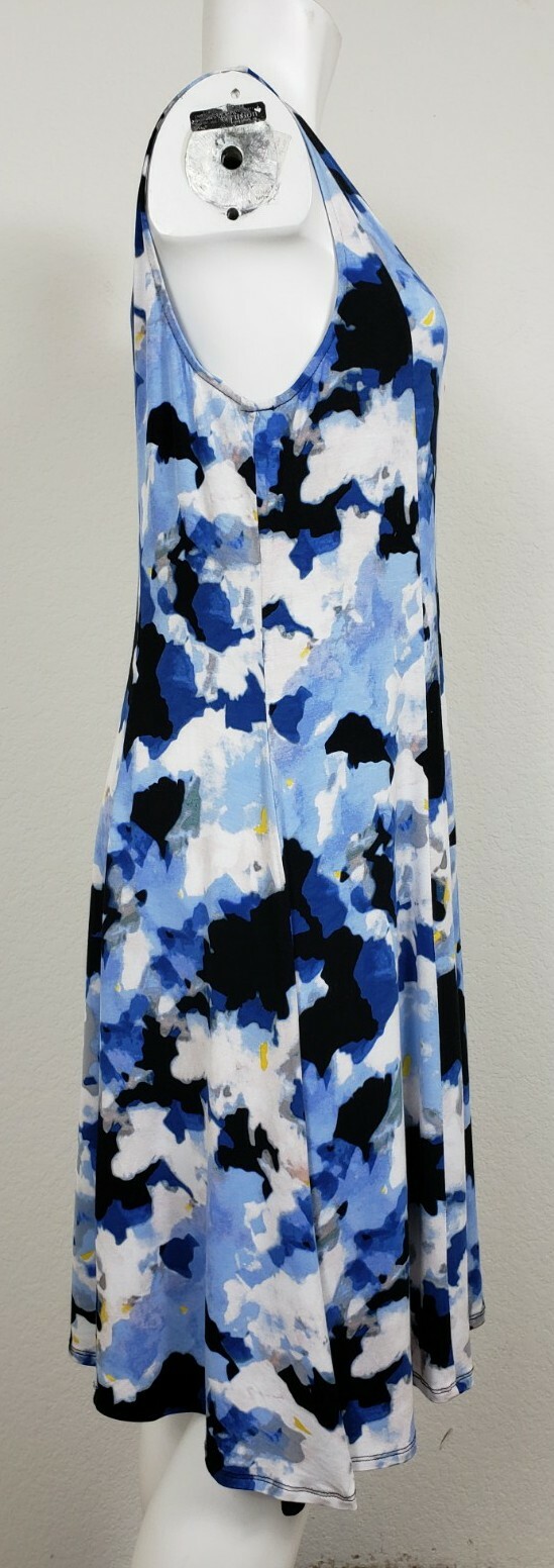 NEW Chelsea & Theodore Dress Size Large Sleeveless Tank Stretch Blue White Black