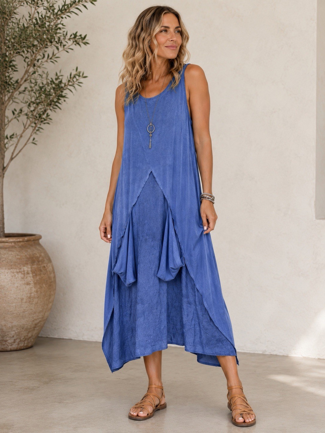 Luukaa Blue Lagenlook Midi Dress Size 8