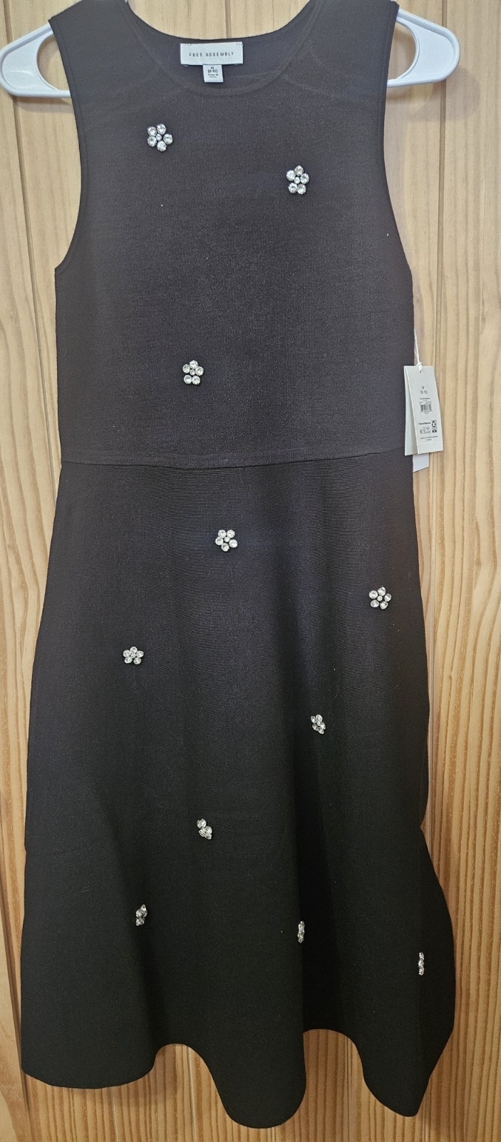 Black Sleeveless Crew Neck Embellished Midi Dress Size M (8-10) By Free Assembly