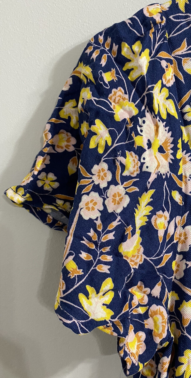 Goodthreads Women’s Tulip Sleeve Button Down Dress Blue With Wildflowers Small