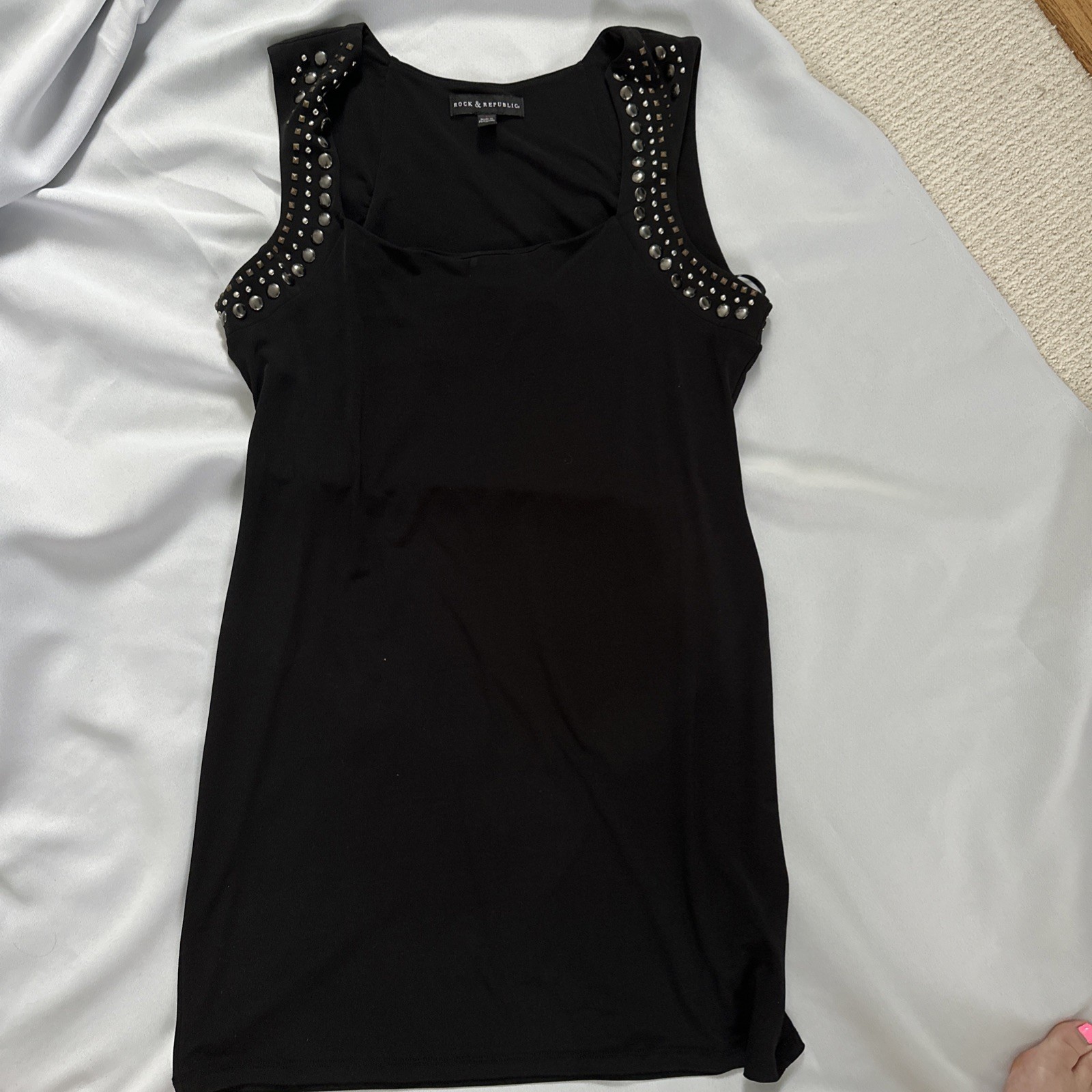 Rock and Republic Size Lg Black Sleeveless Full Metal Studded Dress Goth Concert