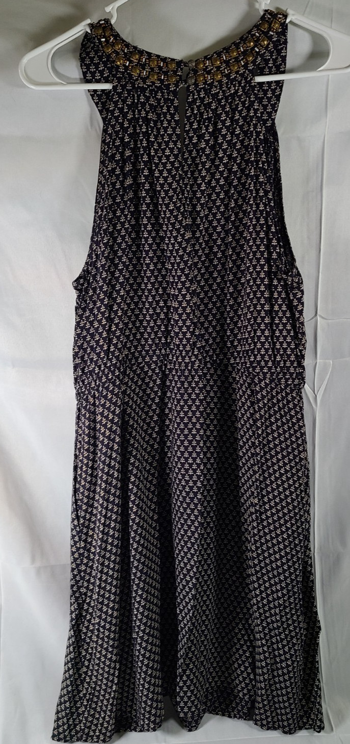 Lucky Brand Women’s Medium BOHO Printed Beaded Studded V-Neck Midi Dress