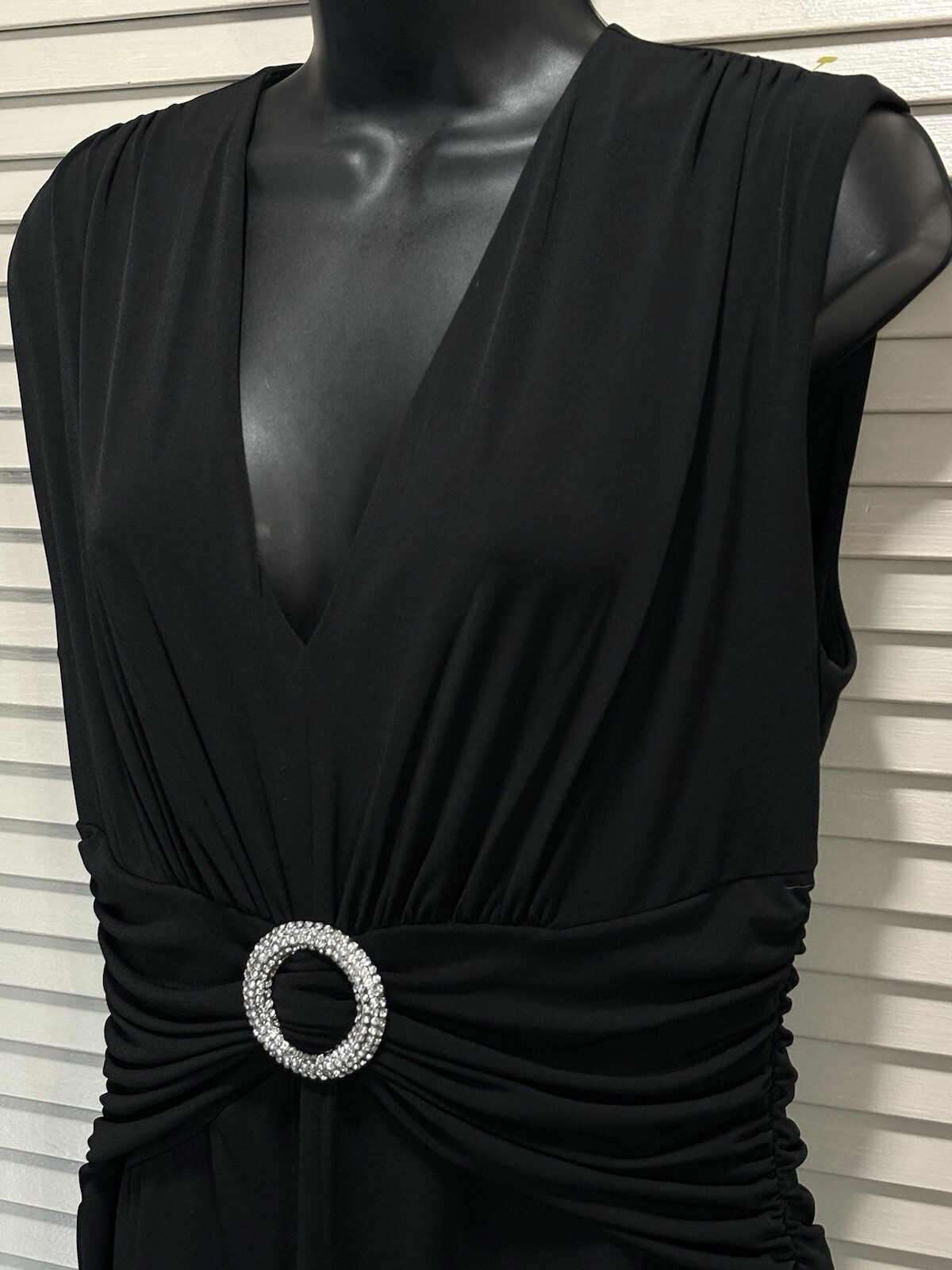 Metaphor Black Sleeveless Dress Long Rouched Waist Back Zip Size 8 Gemstones