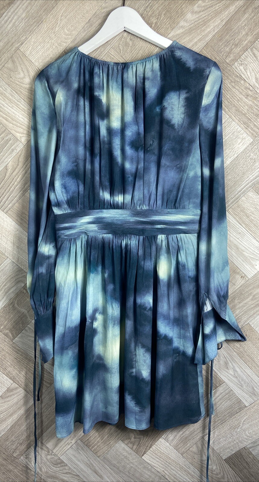 Fig & Basil Blue/Green Ombré/Dye Print Long Sleeve Dress 12 New