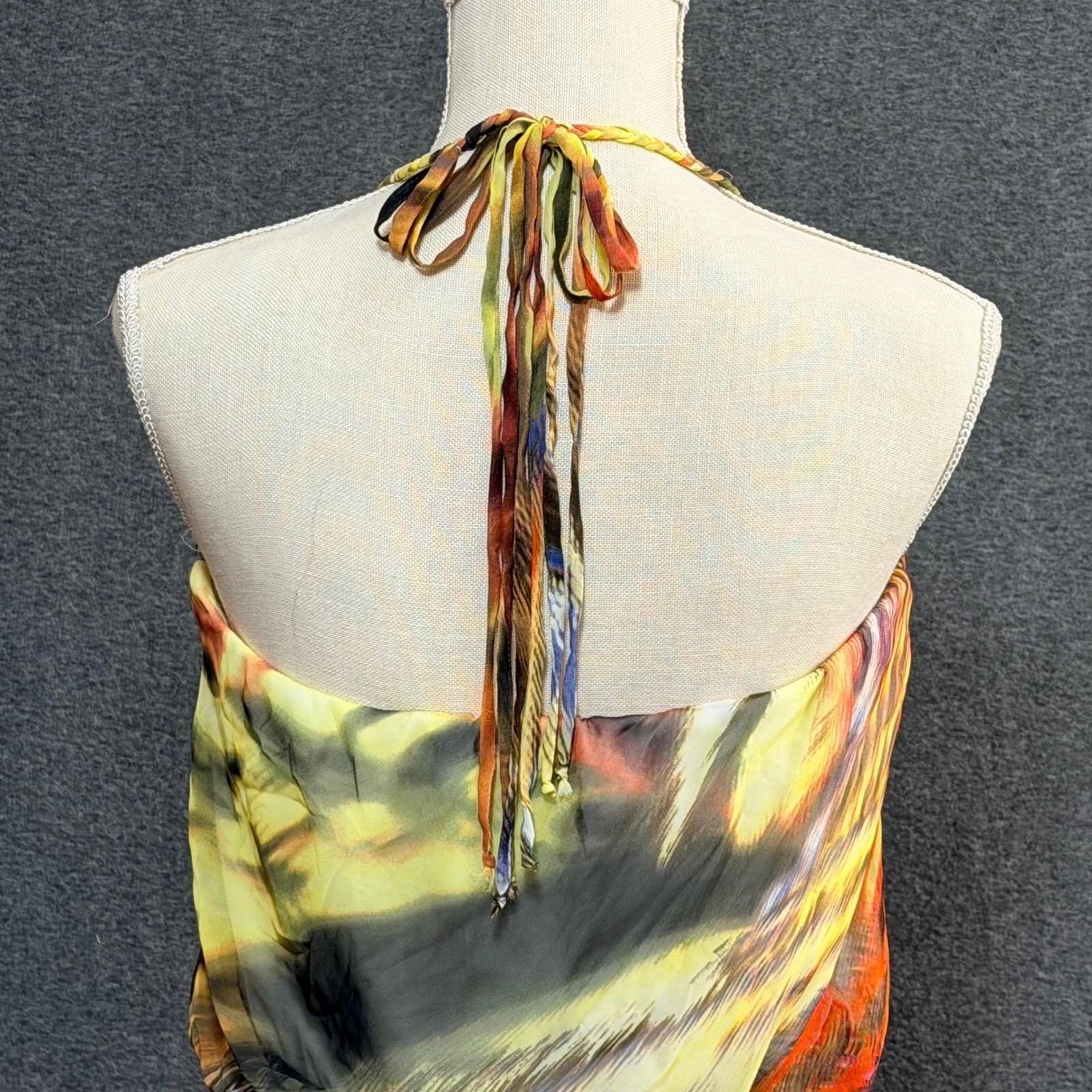 Y2K Speechless Halter Dress Large Handkerchief Hem Boho Tropical Vacation