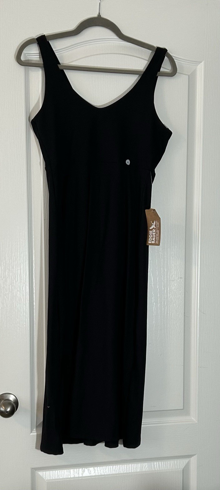 Eddie Bauer Black Knit V-Neck Sleeveless Tank Midi Dress Stretch Pullover S