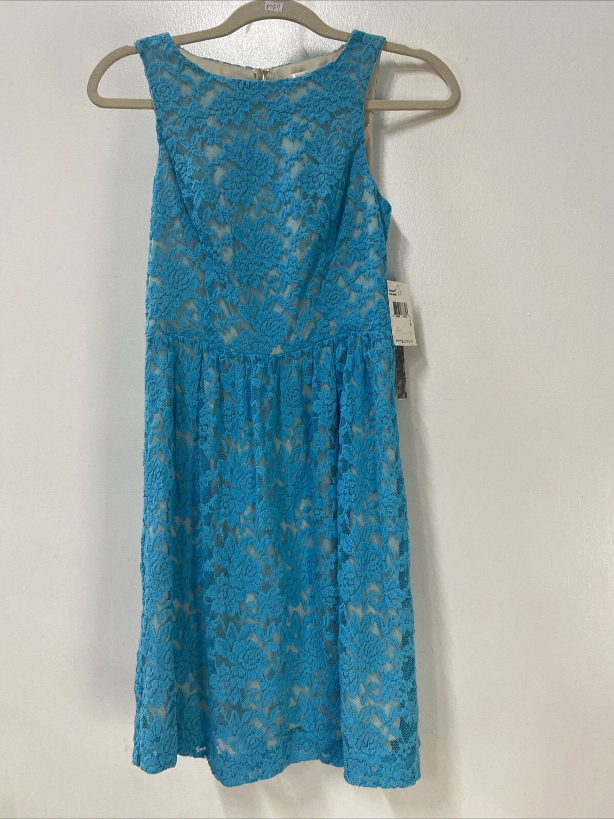 Womens Kensie Turquoise Lace Dress Lined Beige Size 2 New With Tags