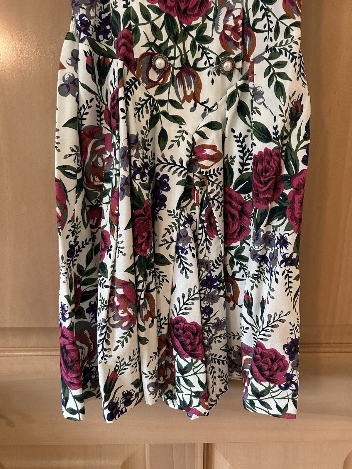 Vintage 80/90s Floral Linen Look Romper Double Breasted Cottagecore