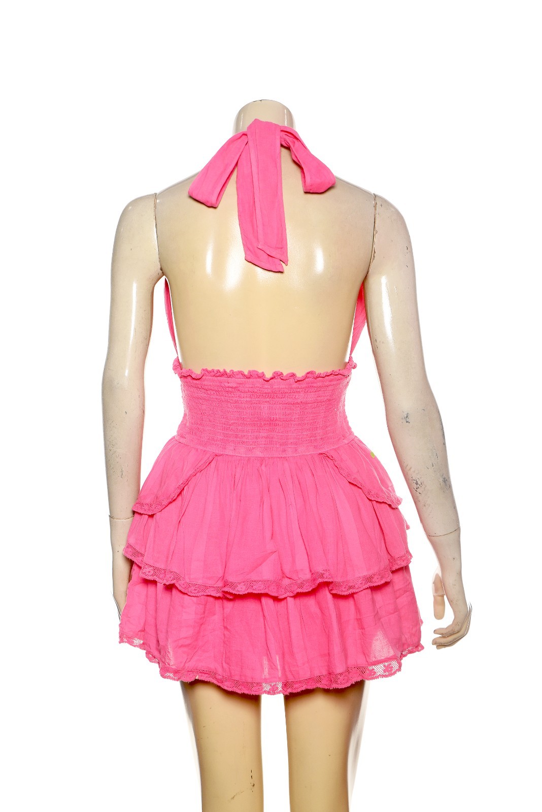 LoveShackFancy Deanna Heritage Halter Mini Dress XXS P Halter Pink Cotton 46361