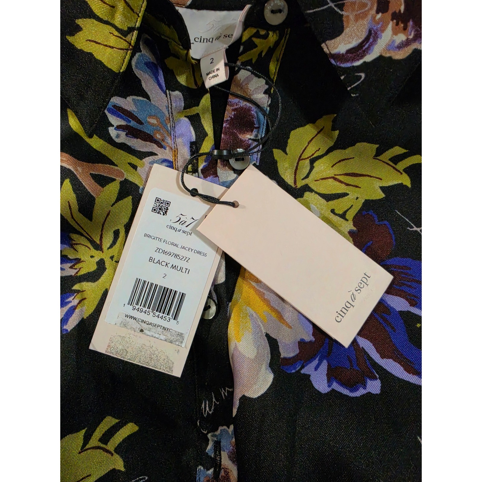 Cinq a Sept Black Floral Script Silk Blend Knotted Midi Dress Size 2