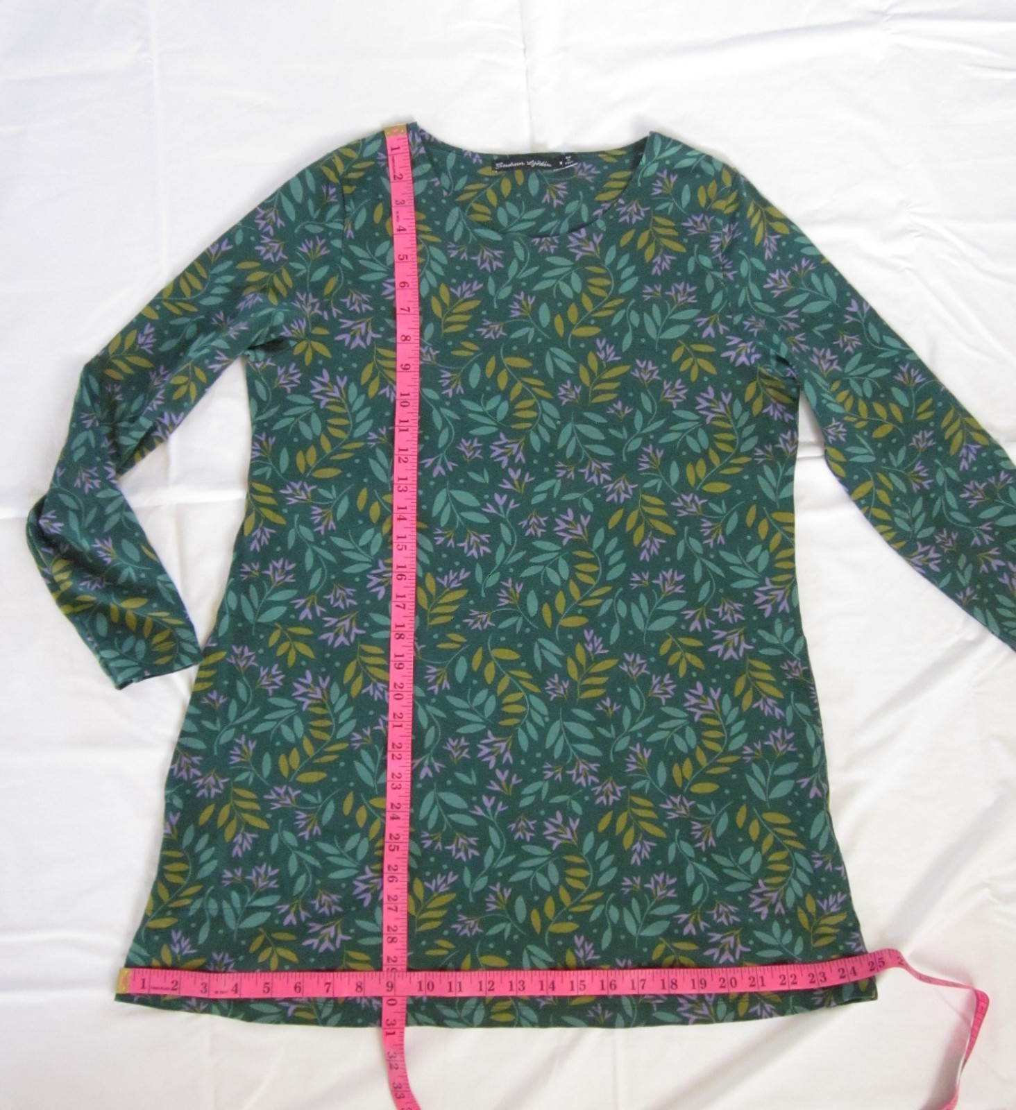 Gudrun Sjoden Leaf Tunic Dress Greens Lavender Organic Cotton Size M Lagenlook