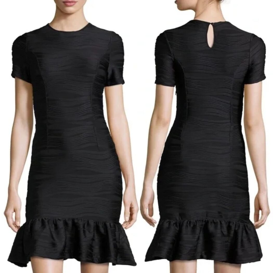 Opening Ceremony Dress Women Medium Black Wavy Stripe Lotus Mini Cocktail Party