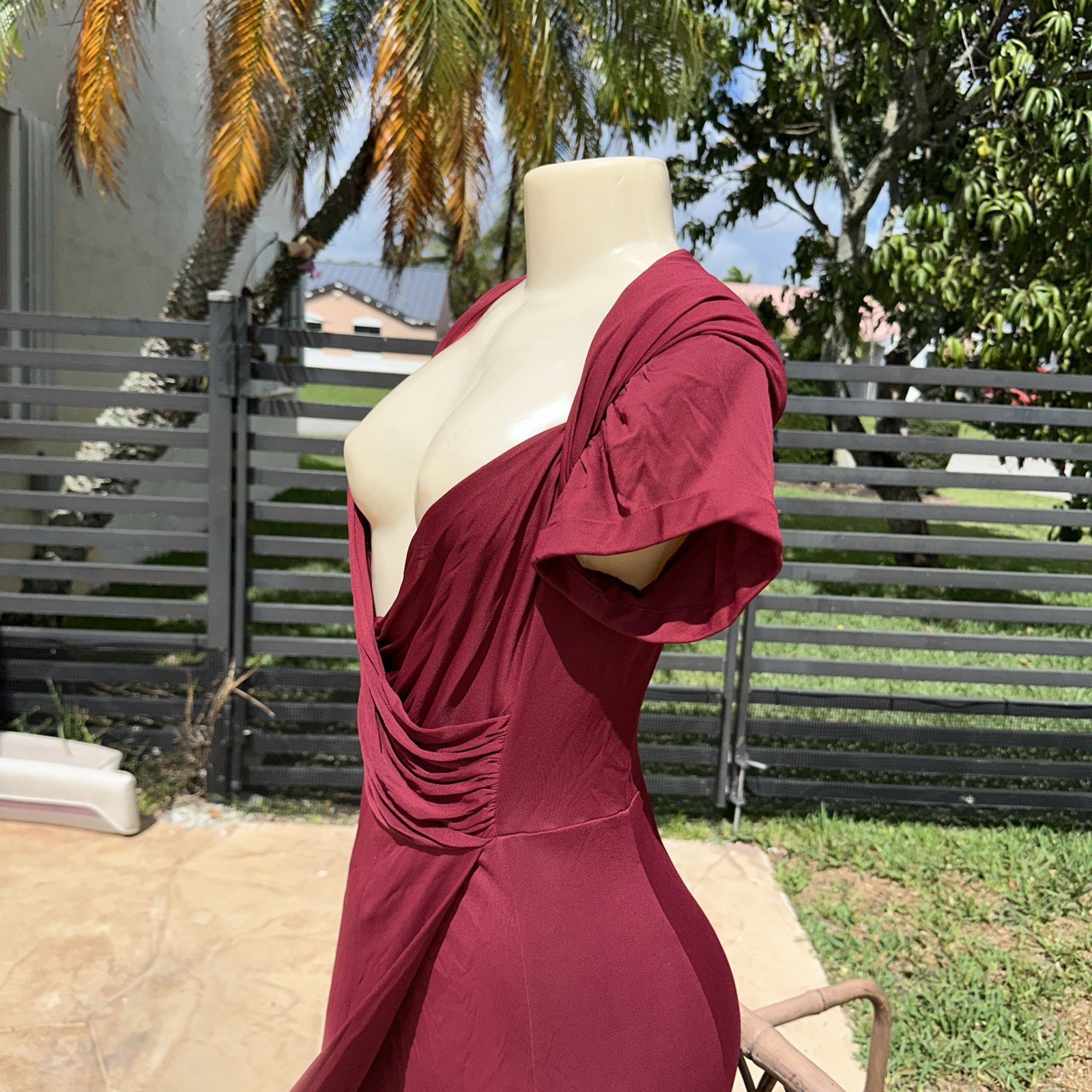 CELINE DEEP CRAMBERRY RED CASUAL STRETCH CAP SLEEVE DRESS Sz 40 MADE IN ITALY