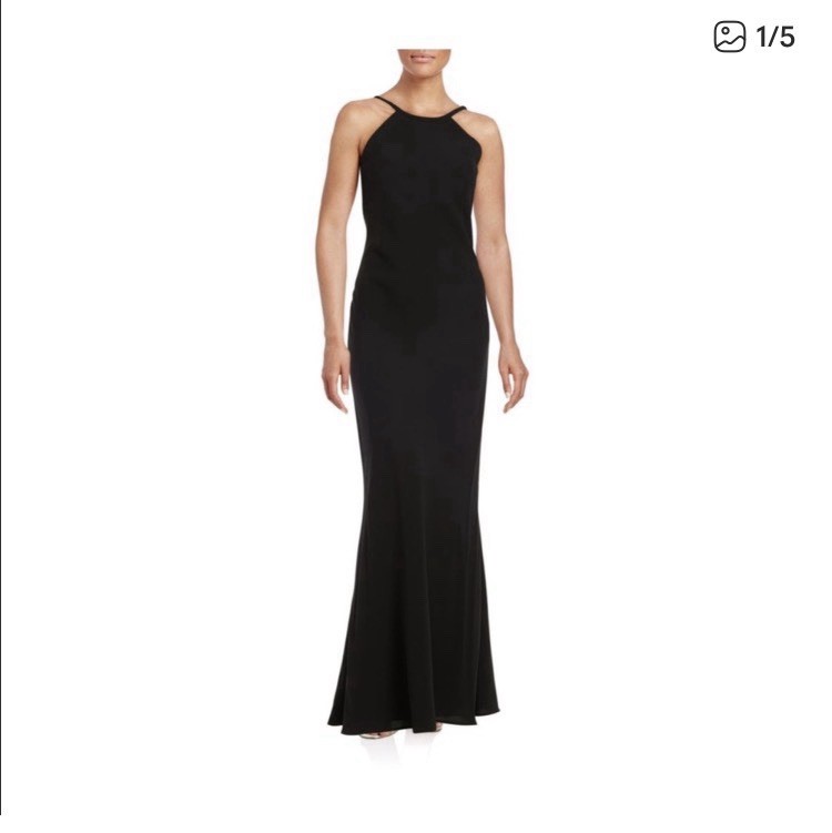 Calvin Klein Black Crepe Halter Neck Gown Deep U-Back , Size 10