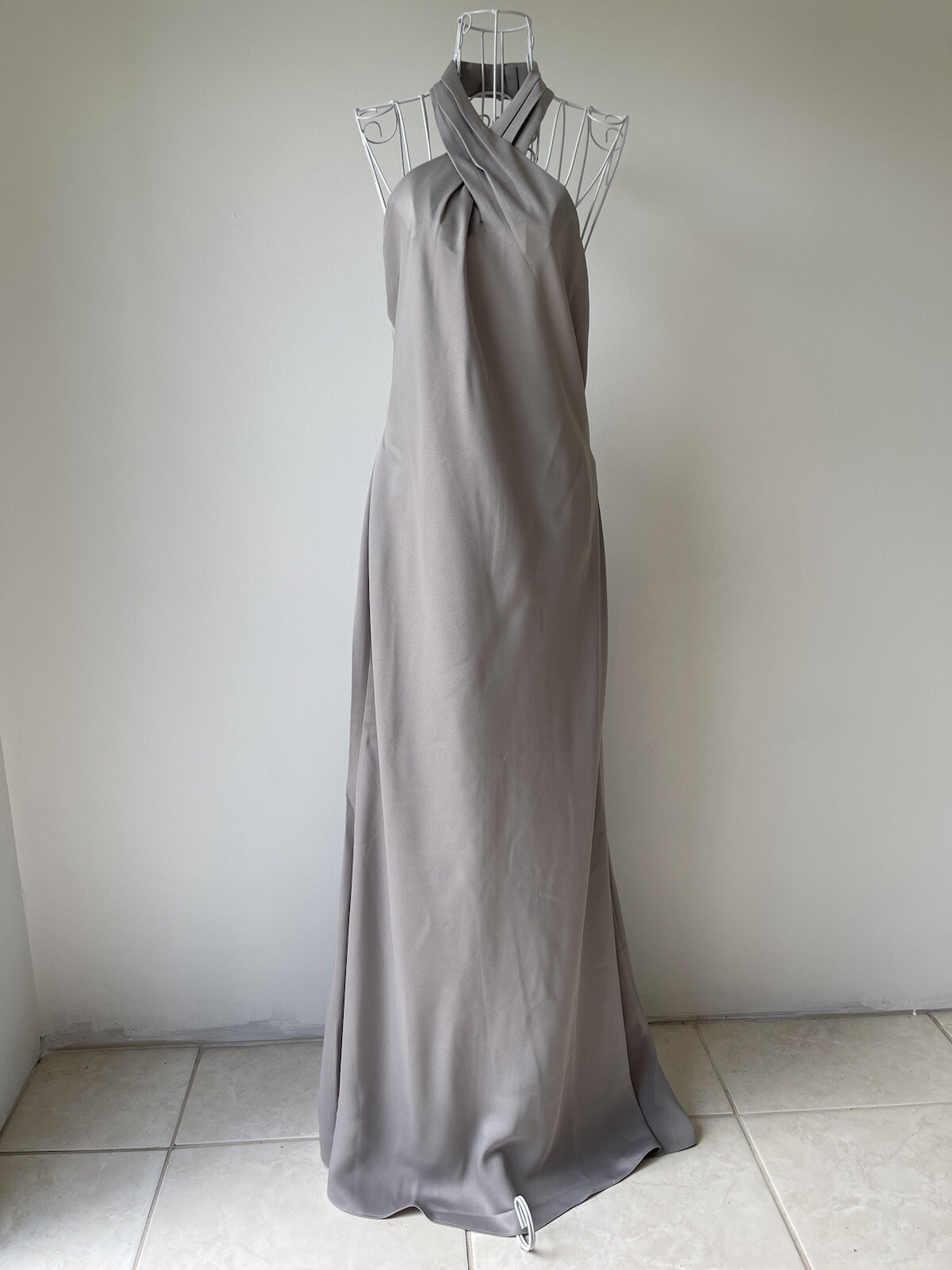 NWT Anthropologie BHLDN Ruby Satin Charmeuse Dress hatter backless maxi grey 8
