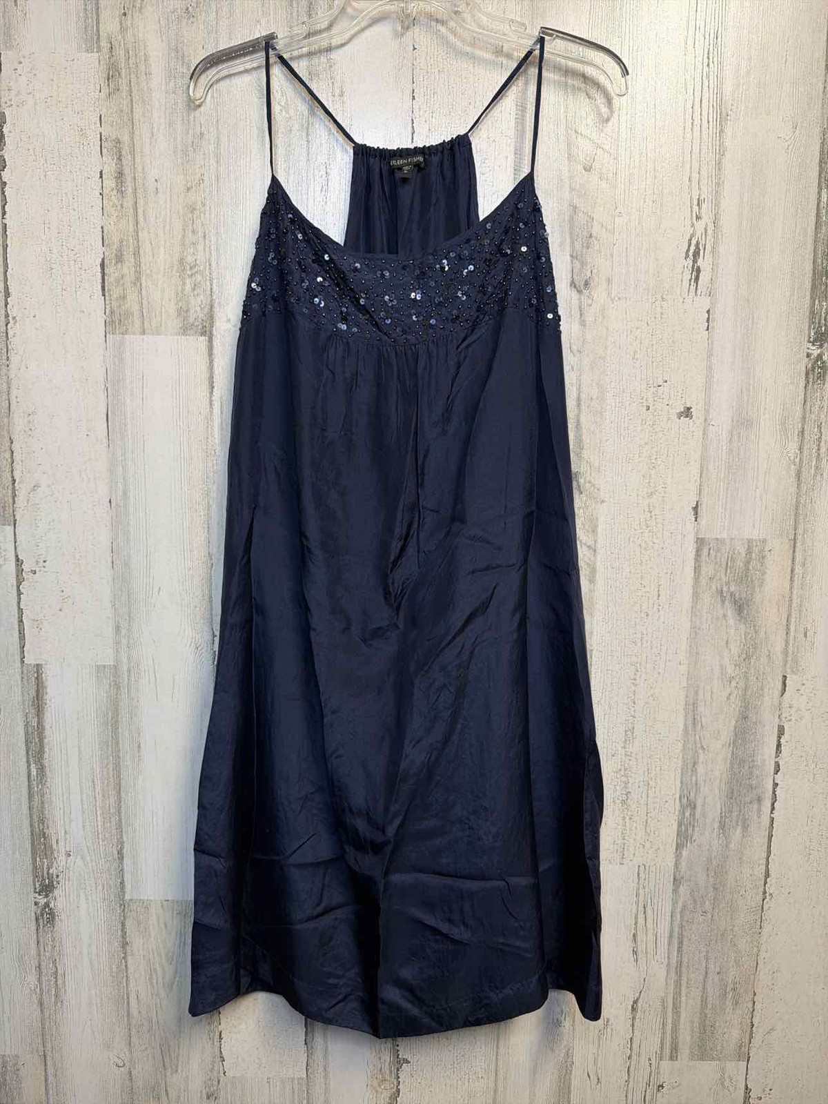 Womens Navy Beaded 100% SILK Size XL Eileen Fisher Dress
