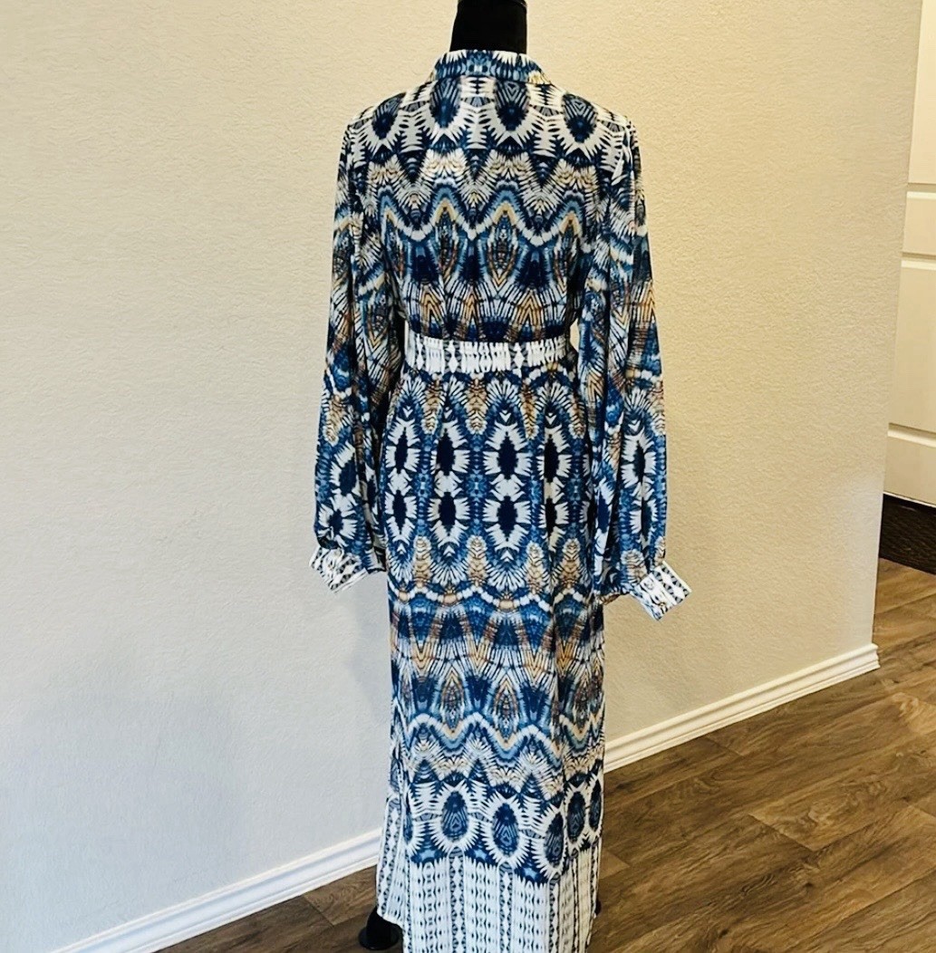 Flying Tomato Womens Size Large Boho Patchwork Maxi Button Front Shirt Dress