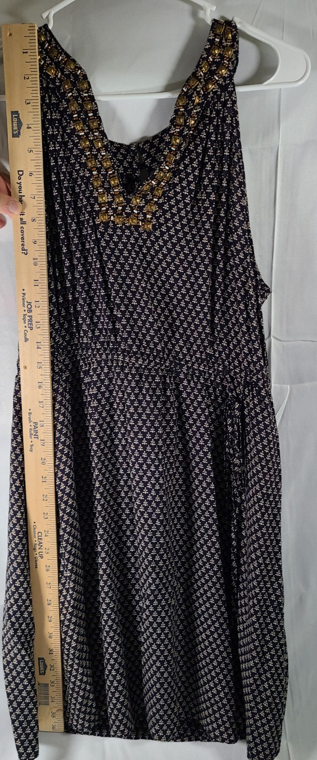 Lucky Brand Women’s Medium BOHO Printed Beaded Studded V-Neck Midi Dress