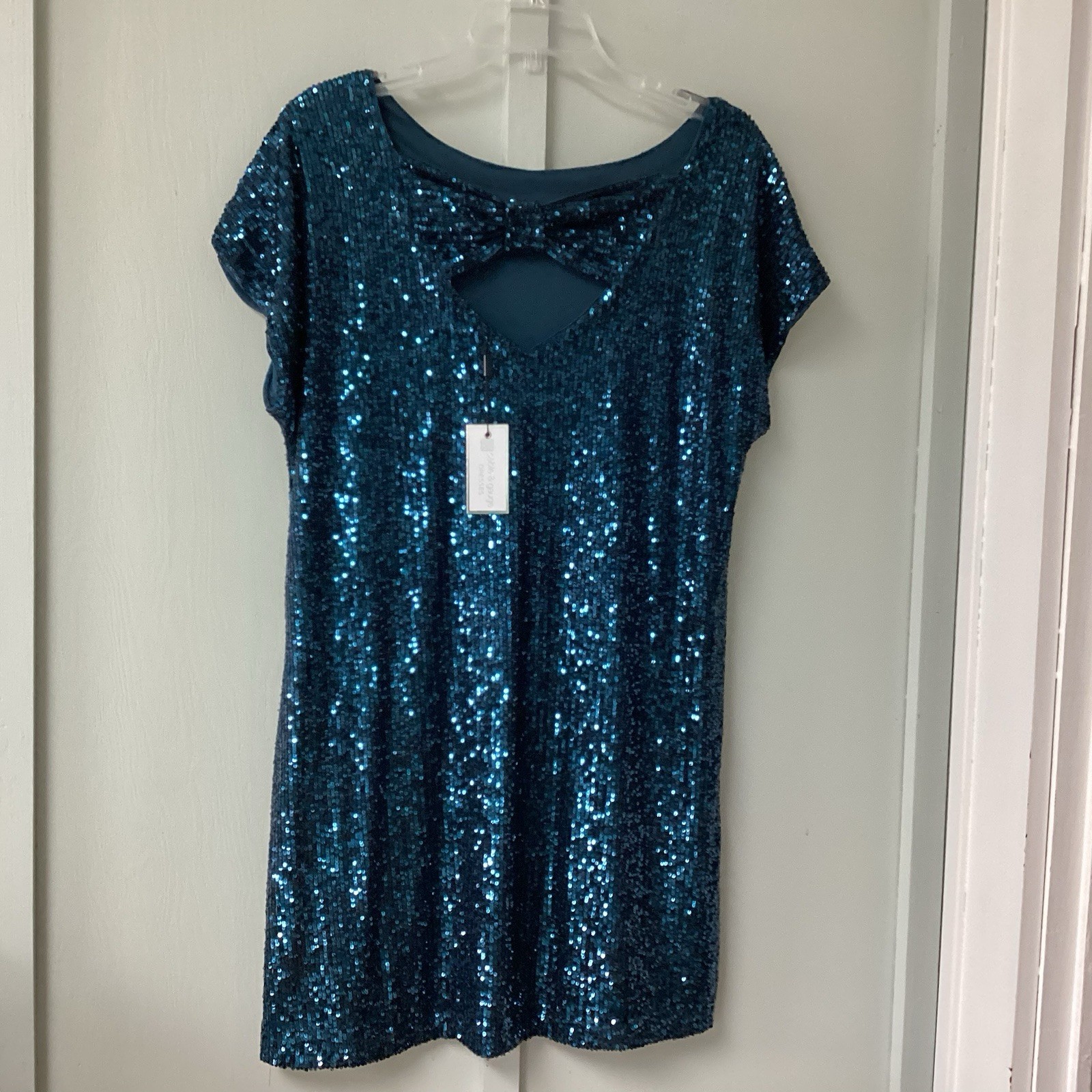 Cable & Gauge Blue Sequin Short Sleeve Shift Dress Women’s M Party Cocktail New