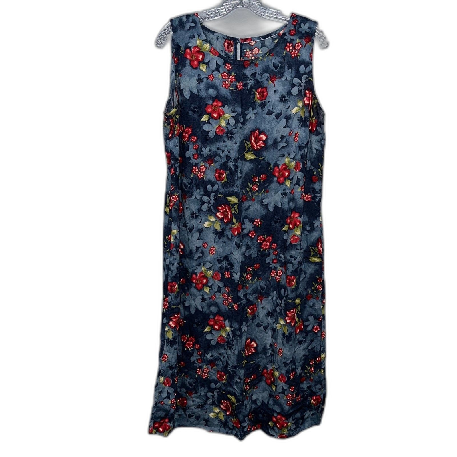 Vintage Hawaiian Style Tropical Resortwear Blue Floral Shift Maxi Dress