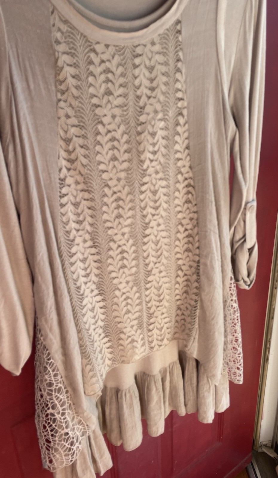Indigo Soul Bohemian Dress, Size Small, Light Beige, Cotton