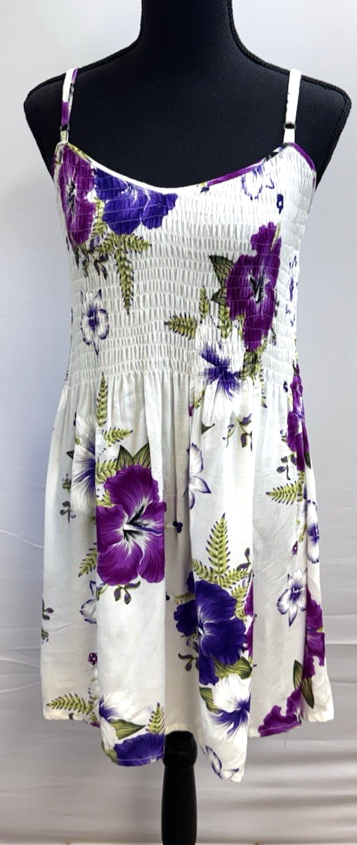 SUPER CUTE WHITE PURPLE GREEN FLORAL SUNDRESS BEACH SWIMSUIT COVERUP
