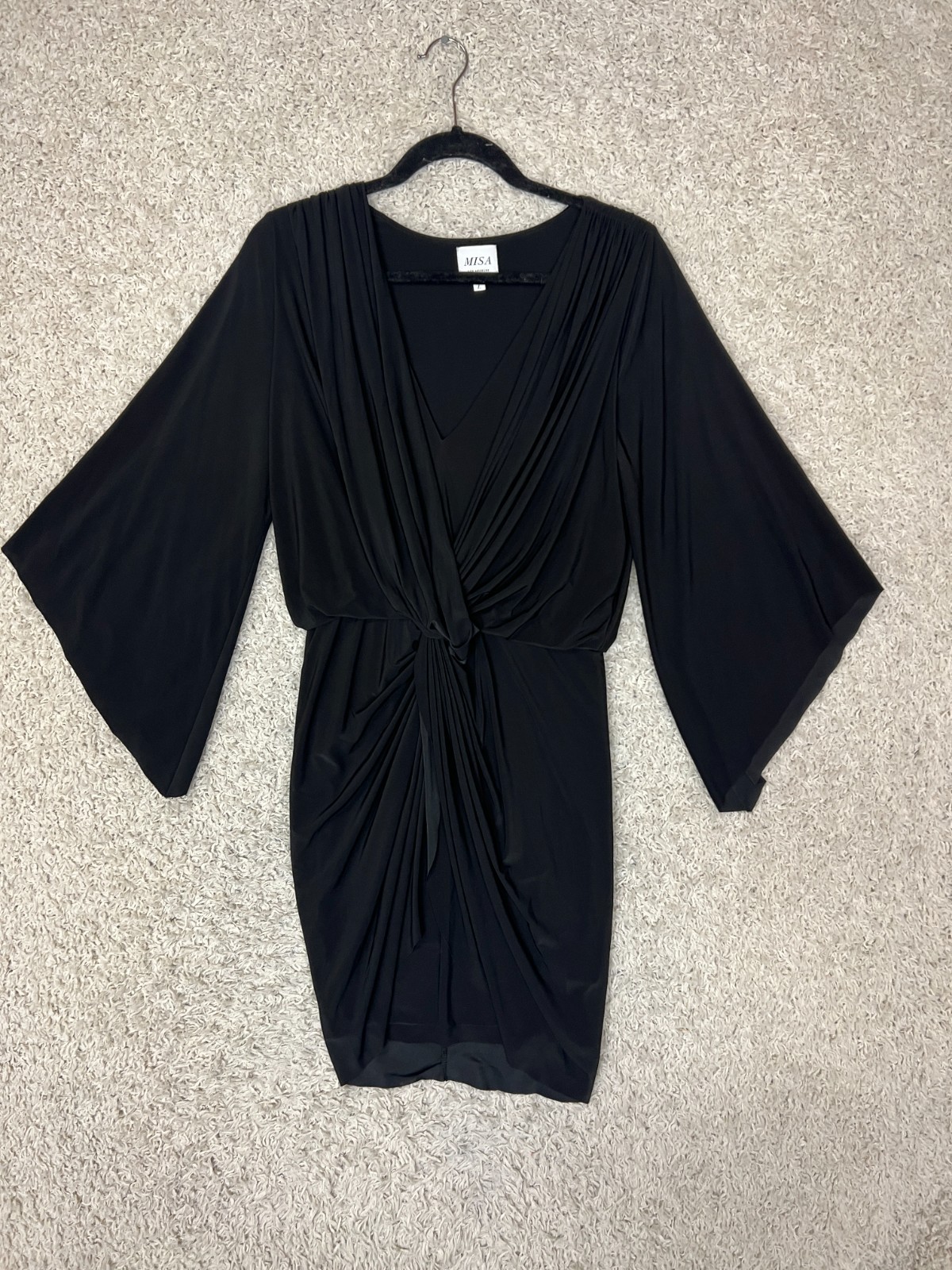 MISA Los Angeles Teget Draped Twist Front Mini Dress Womens Large Party