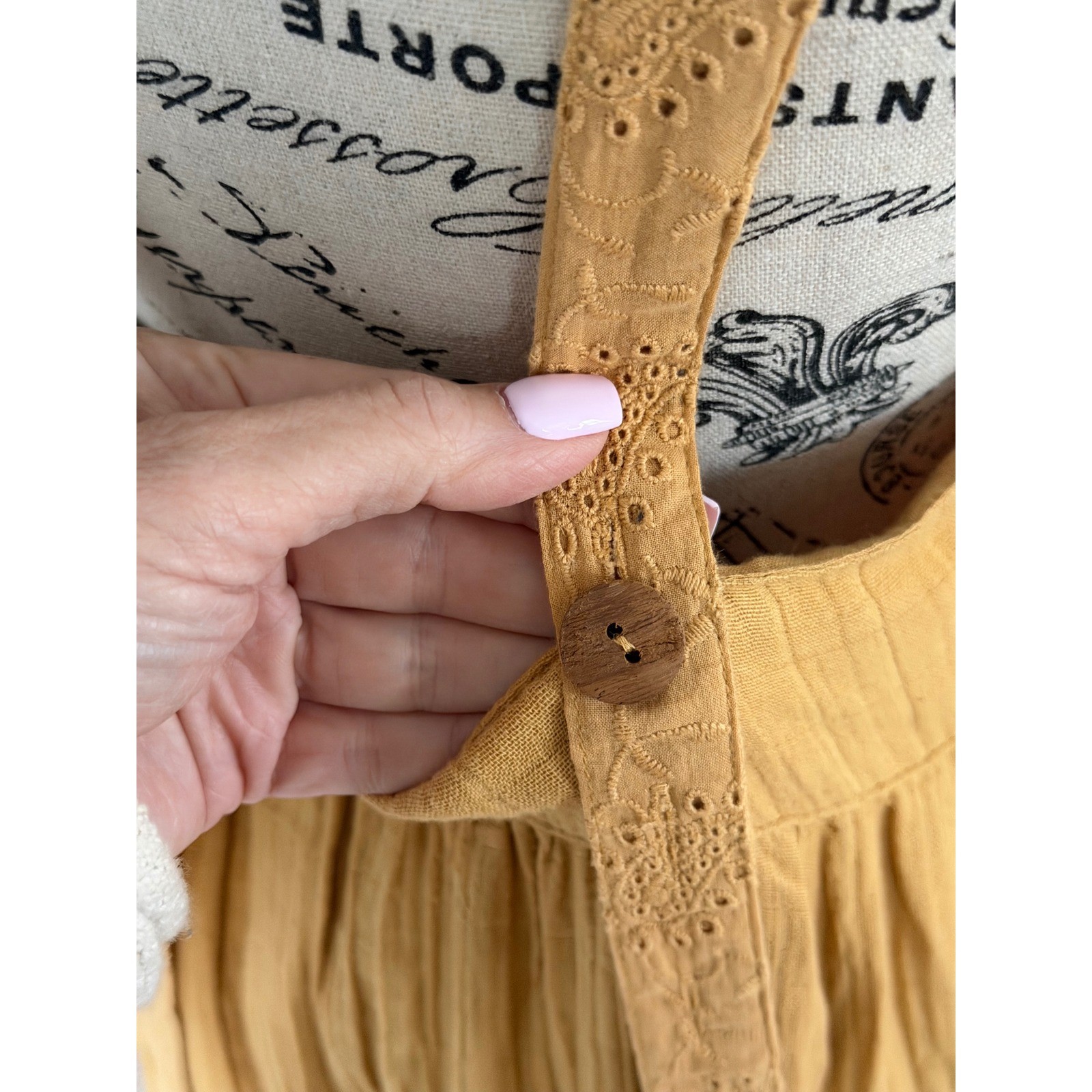 Cleo + Wolf Gold Textured Eyelet Bib Maxi Dress Boho Western Small