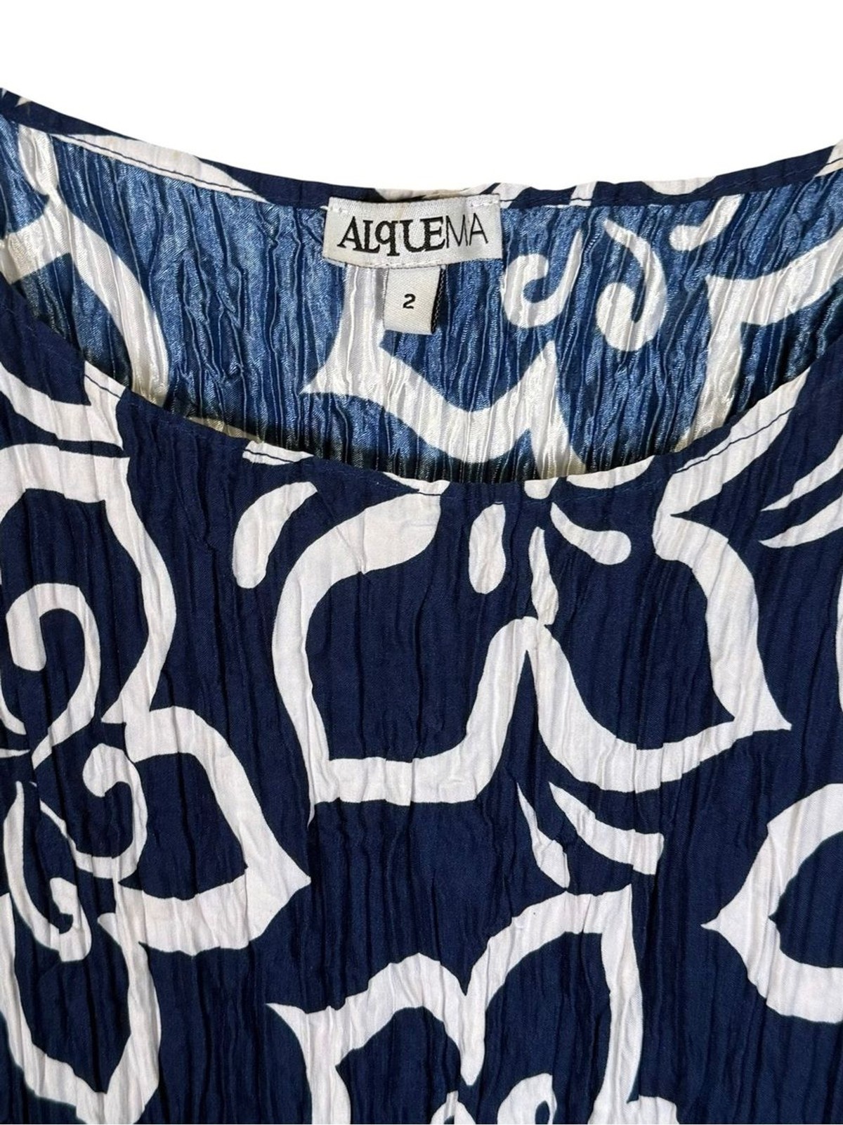 Alquema Size US 10-14 Smash Pocket 3/4 Sleeve Midi Dress Blue & White Floral