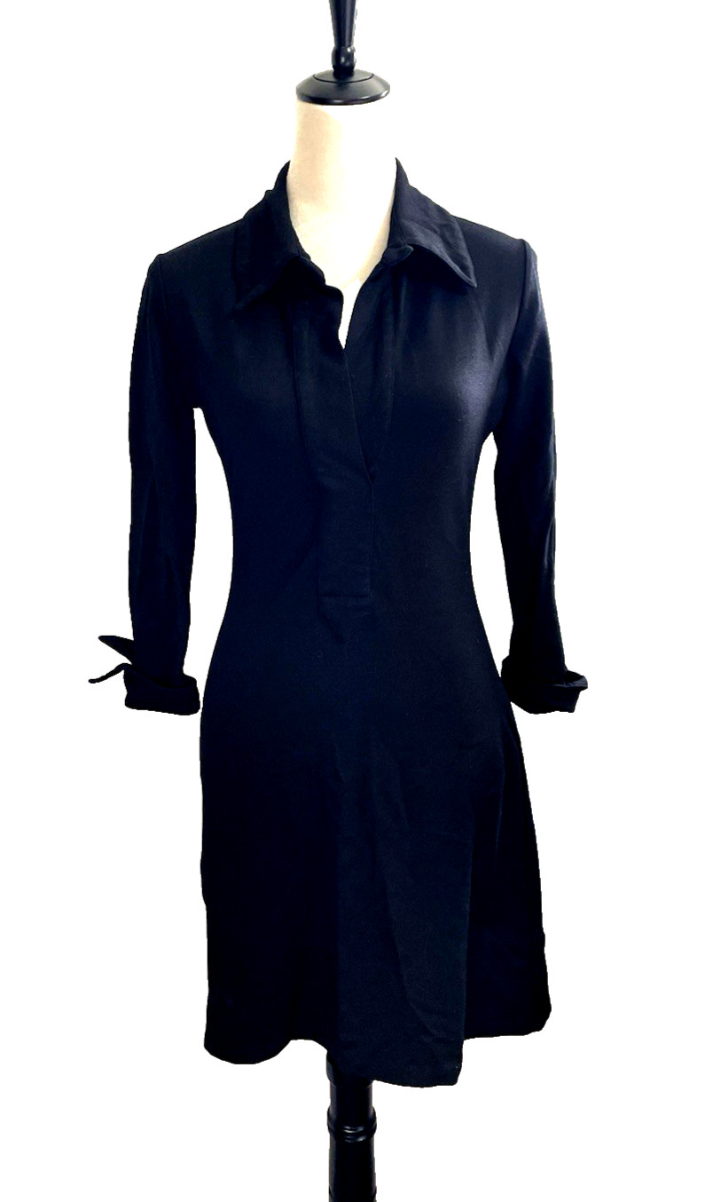 Tailored A- Line Sheath Sz 4 Navy Collared V Neck Placket Career Fashion