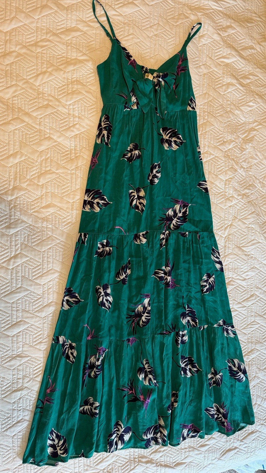 BLUSH Women’s Green Floral V-Neck Maxi Dress Adjustable Straps Tie Size XS
