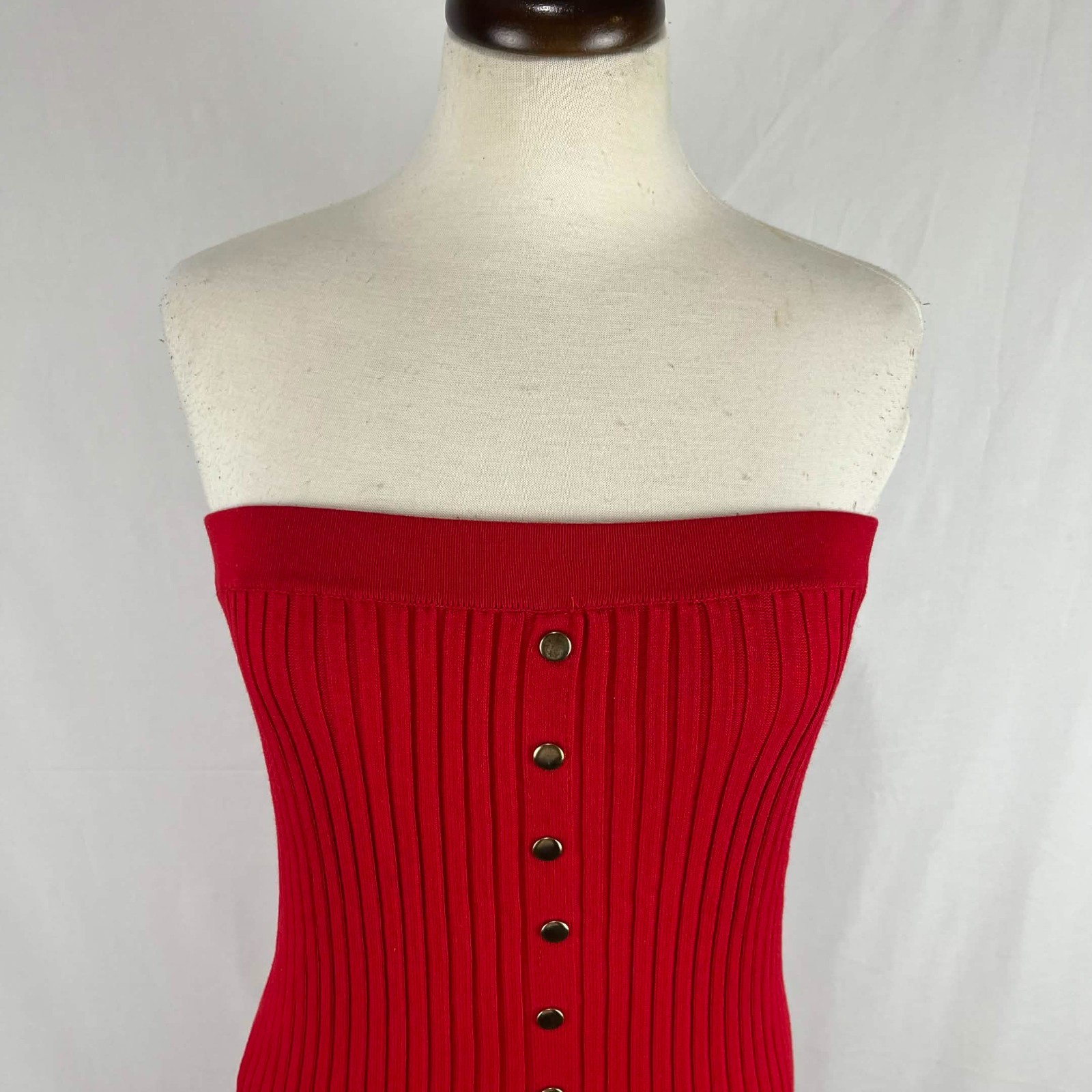 EUC Hera Collection Womens Red Ribbed Knit Strapless Front Split Dress Size M