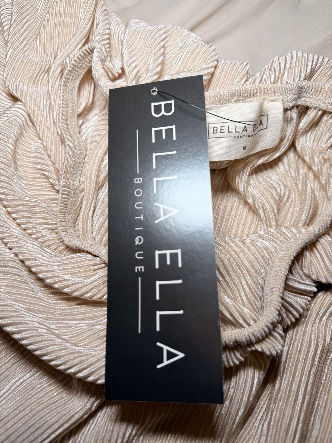 Bella Ella Boutique Slow Dancing Ribbed Off Shoulder Maxi Dress in Champagne