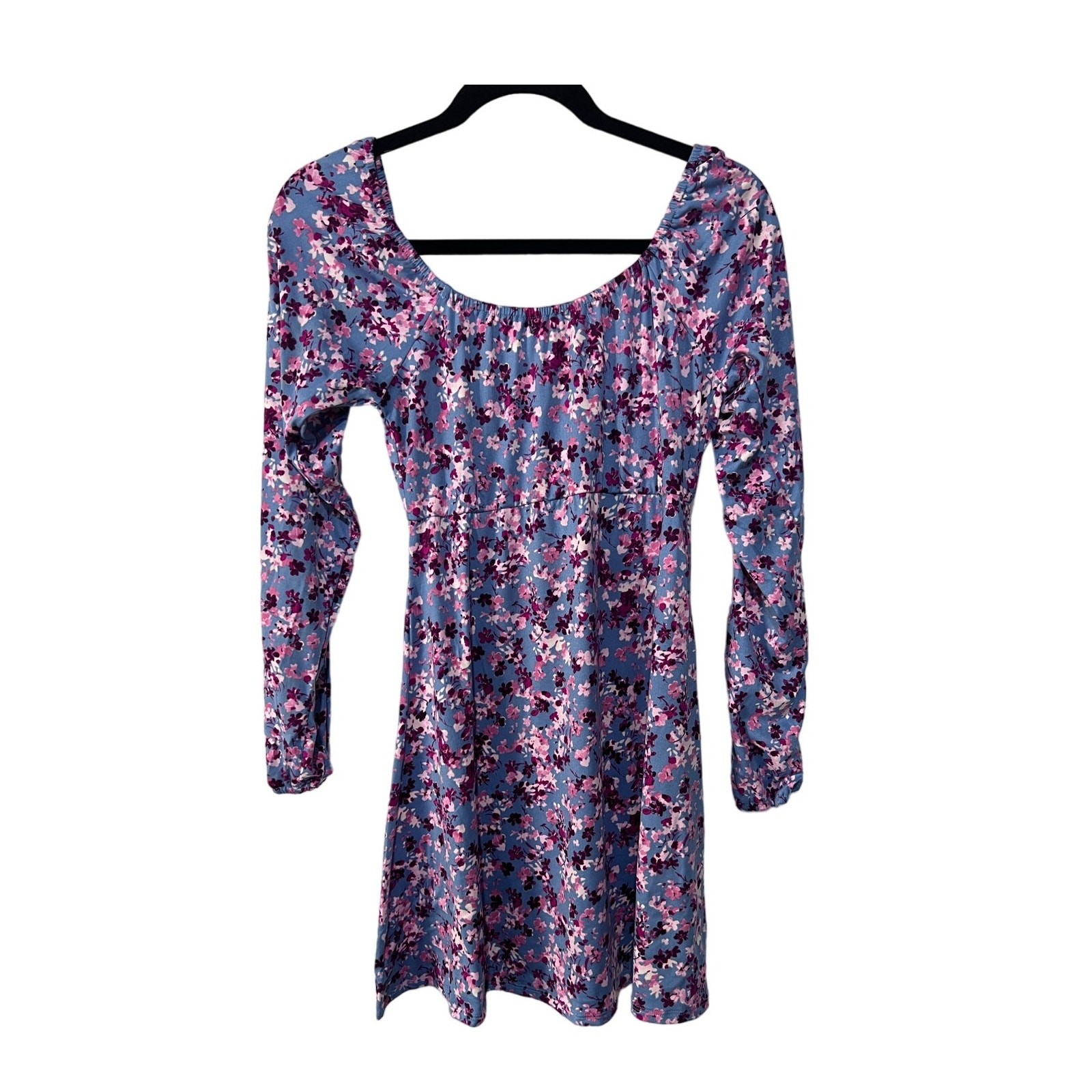 Velvet Torch Womens Medium Blue Pink Floral Long Sleeve Short Dress Swiftie NEW