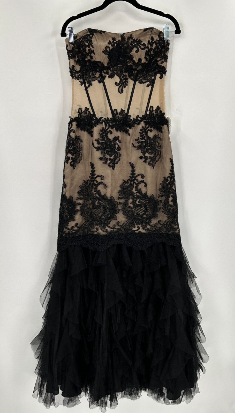 Deb 9 Black Sheer Lace Whimsigoth Dark Fairy Prom Bridal Strapless Side Zip
