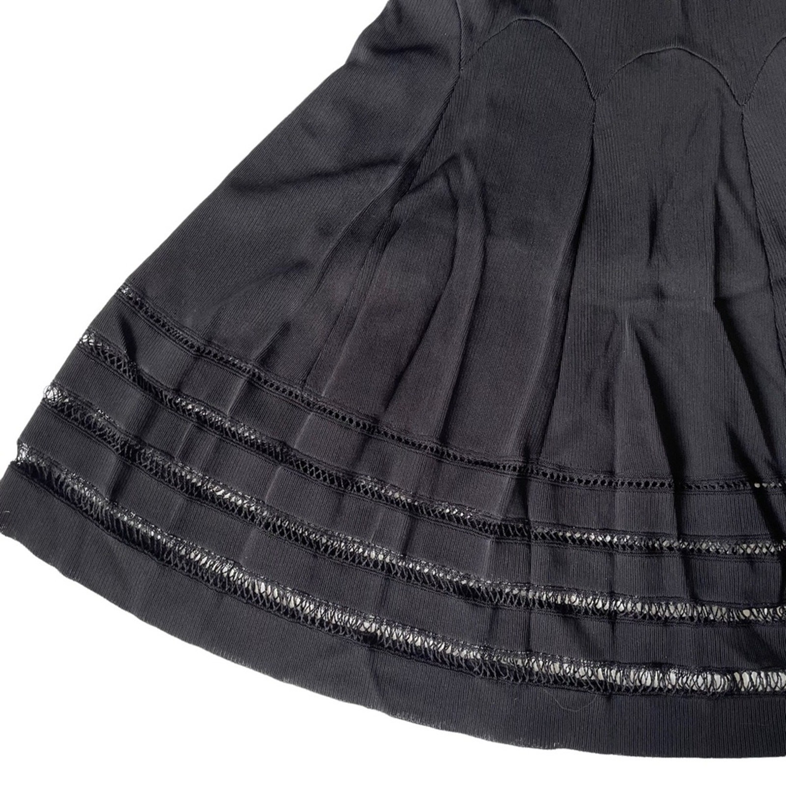 Alexander McQueen Knit Sheer Shirred Dress A Line Cocktail Party Black S EUC
