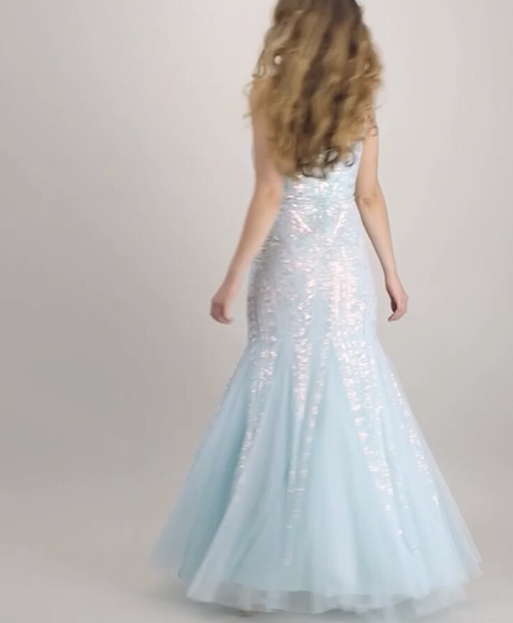 Say Yes To The Prom Juniors’ Sequinned Tulle Dress Blue Size 15/16 Defected