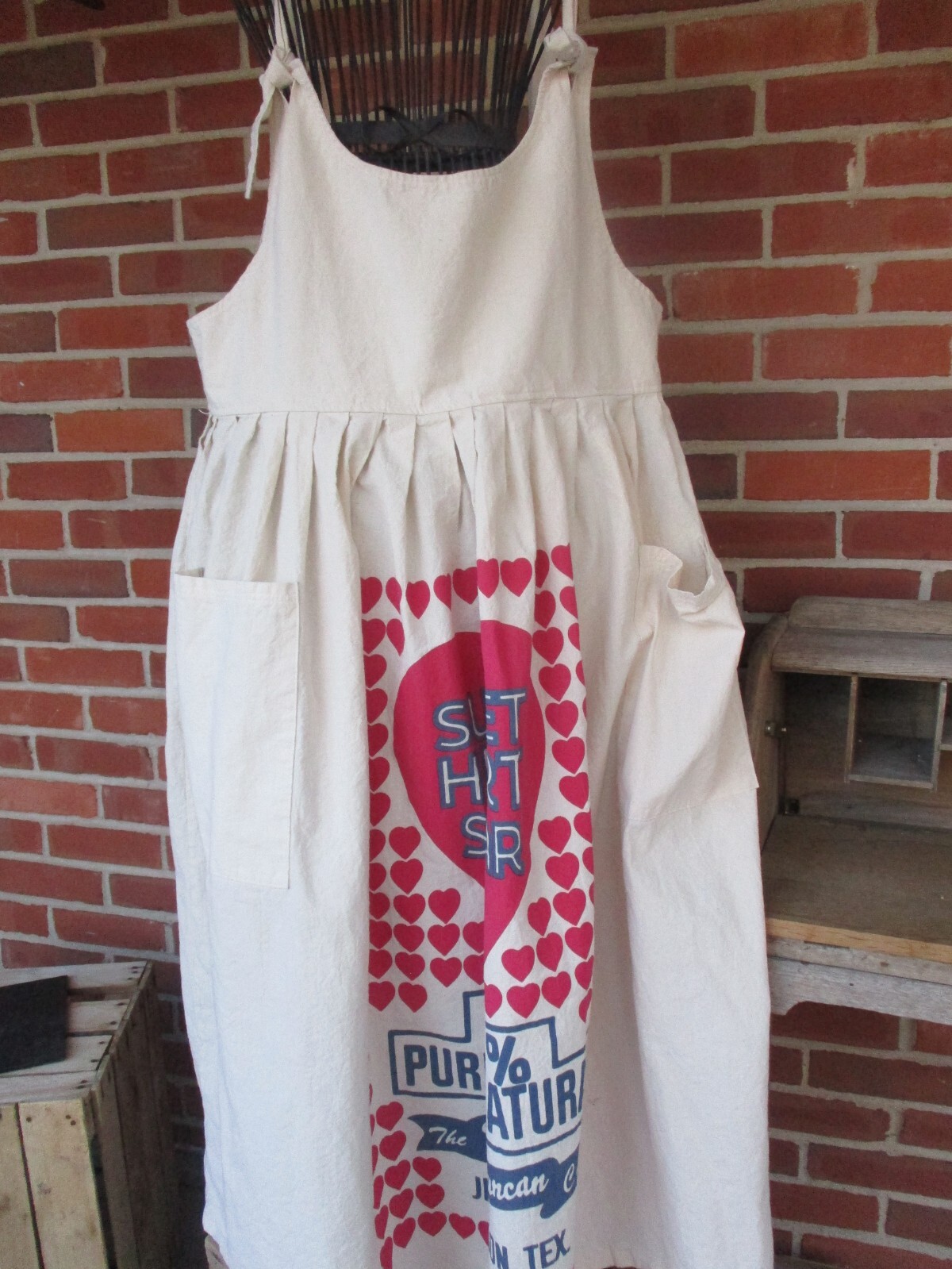 Feed Sack jumper, flour sack dress, small 8-10, pinafore, country, cotton jumper