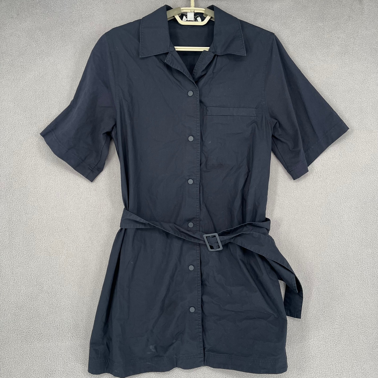 Cos Dress Womens Extra Small Black Buckle Shirt Pockets Tie Belted Button