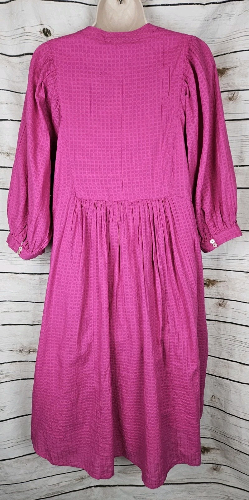 Sundance Pink Embroidered Peasant Dress M Cotton 3/4 Puff Sleeves Gingham
