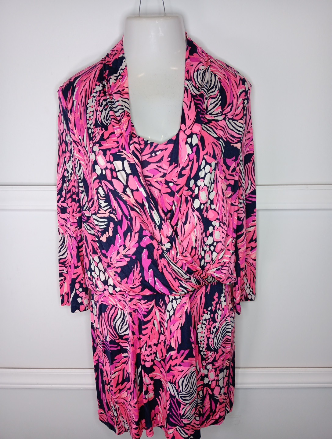 Lilly Pulitzer Felizia Dress Large Bright Navy A Jungle In Here Silk Jersey Knit